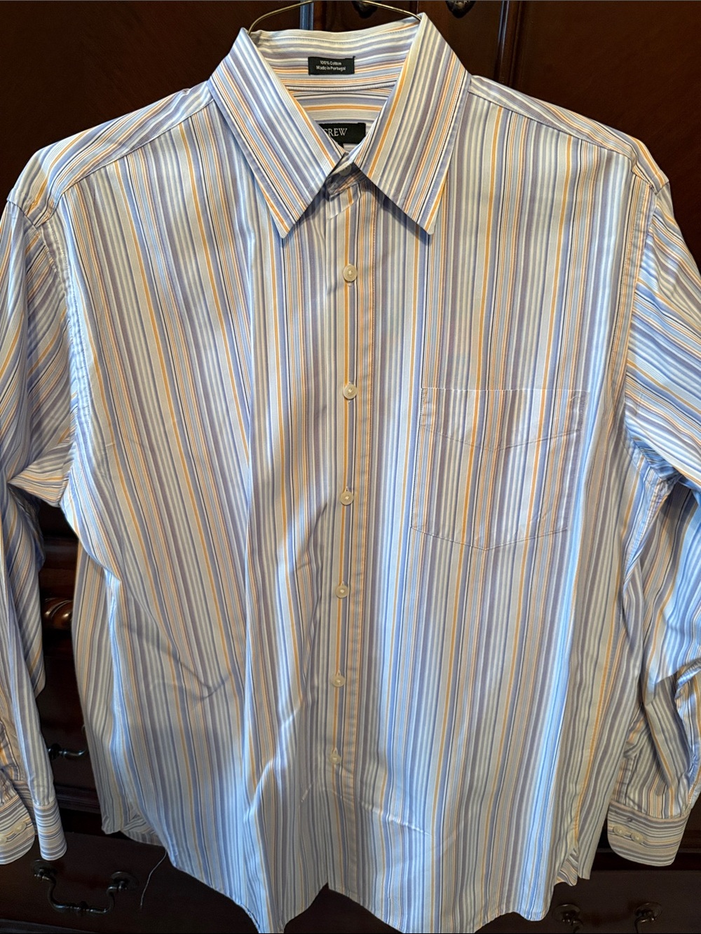 J. Crew Men’s Striped Cotton Dress Shirt in Light Blue and Orange